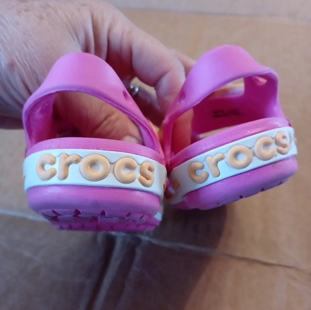 Crocs BAYABAND Toddler Girl 7 pink Peach White open toe Sandals
